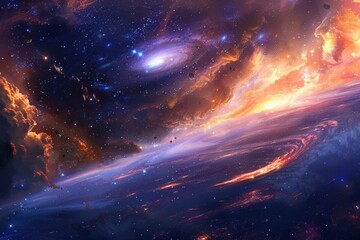 Wall Mural - Breathtaking Panorama of Glowing Nebula and Distant Galaxies