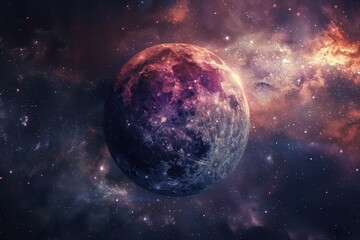 Wall Mural - Glowing red moon in a starry night sky with colorful glowing nebula and bright stars