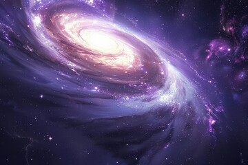 Canvas Print - Majestic purple and pink galaxy with glowing center and stardust