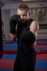 Wall Mural - Kickboxer training in a kickboxing club