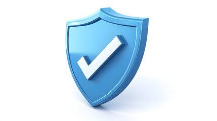 cartoon 3d Icon safety shield check mark perspective . Blue symbol security safety icon. Checkmark in minimalistic style. 3d vector illustration. white background	