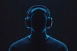 © Fathor - man in headphones, 3D minimalism icon style, blue tones, black background -