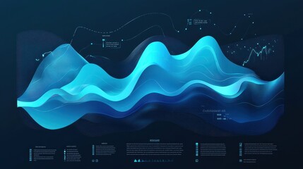 Poster - Abstract data visualization with flowing waves in blue tones, representing information dynamics.