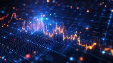 Poster - abstract visualization of data trends with glowing lines and dots.
