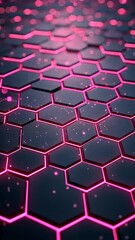 Sticker - pink neon hexagons: abstract digital art showcasing a mesmerizing grid of hexagons illuminated by vi