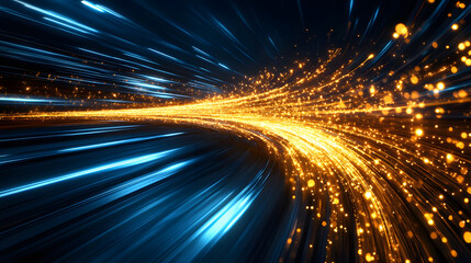 Aufkleber - A vibrant cascade of golden sparks flows through dynamic blue lines, creating an illusion of speed and energy in a futuristic setting