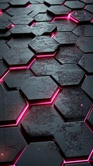 Wall Mural - abstract hexagon pattern with glowing pink lines