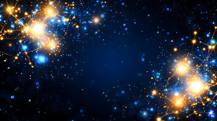 Poster - A cosmic scene featuring glowing stars and bright particles against a deep blue background, creating a sense of wonder and vastness