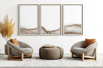 Poster - Showcasing contemporary art display with organic shaped furniture in a modern living space textural elements highlighted