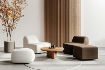 Poster - Designing a contemporary interior with organic furniture shapes modern home spaces poster grid layout neutral palette for enhanced aesthetics