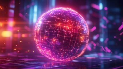 Poster - A glowing, digital sphere with interconnected lines and vibrant colors, symbolizing technology and data.