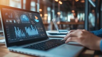 Poster - Business Analytics with Graphs and Charts on Laptop in Modern Office Environment