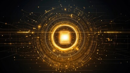 Poster - Abstract tech background featuring an AI chip with a glowing center, surrounded by futuristic circuit lines.
