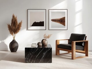 Poster - Create a stunning modern room setup with black marble furniture and organic gallery wall inspiration for your living space