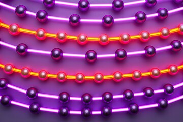 Poster - 3D Neon Strands with Lavender and Orange Luminous Pearls for a Futuristic Backdrop