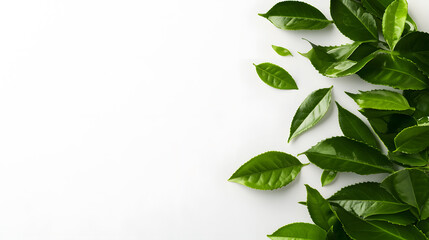 Poster - Fresh green leaves on a white background, evoking a natural and clean aesthetic, perfect for design and wellness themes