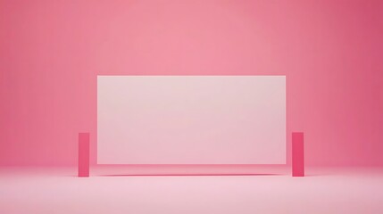 Poster - Minimalist Pink Studio Setup with Blank White Rectangle and Pink Supports