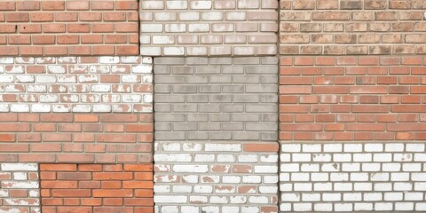 Wall Mural - Various brick textures including red, grey, and white bricks in different patterns and sizes, grey, white
