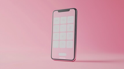 Poster - Rose Gold Smartphone with Minimalist App Icons on Pink Background