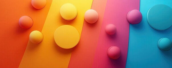 Poster - A vibrant arrangement of colorful circles on a gradient background featuring bright hues of yellow, pink, and blue.