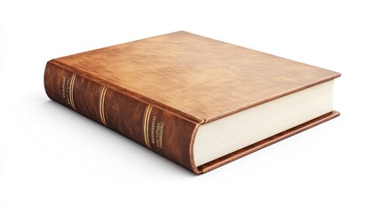 Poster - Large Brown Leather Bound Book On White Background