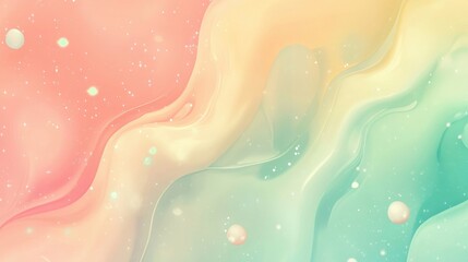 Wall Mural - Mint and pink flowing shapes glowing gently with stars on soft gradient backdrops