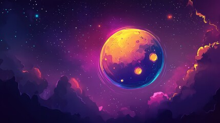 Wall Mural - cartoon-style planet wallpaper with glowing craters in a starry cosmic background
