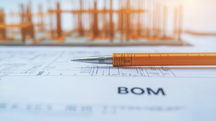 Poster - documenting a bill of materials construction site technical documentation organized workspace close-