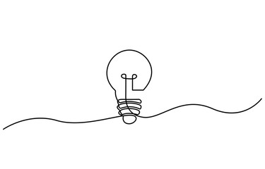 Aufkleber - light bulb one line drawing continuous, Light bulb single line art, continuous one line drawing of  Isolated outline vector art, bulb symbol continuous one line drawing light idea.