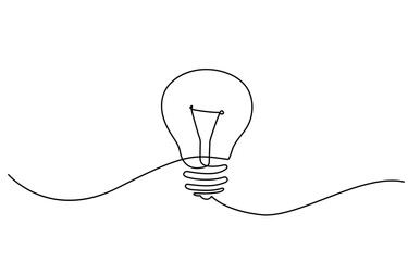 Aufkleber - light bulb one line drawing continuous, Light bulb single line art, continuous one line drawing of  Isolated outline vector art, bulb symbol continuous one line drawing light idea.