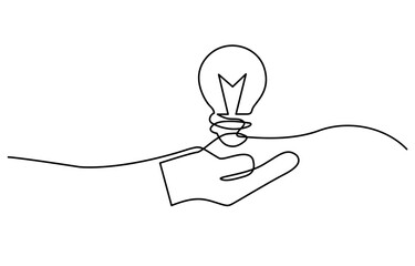 Aufkleber - light bulb one line drawing continuous, Light bulb single line art, continuous one line drawing of  Isolated outline vector art, bulb symbol continuous one line drawing light idea.
