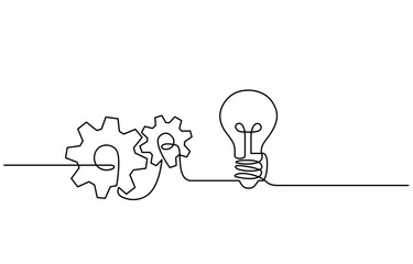 Aufkleber - light bulb one line drawing continuous, Light bulb single line art, continuous one line drawing of  Isolated outline vector art, bulb symbol continuous one line drawing light idea.