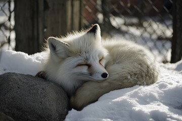 Wall Mural - artic fox. majestic white fox in snowy quebec, canada. arctic wildlife in winter background