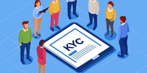 Poster - kyc document verification process digital workspace infographic professional environment aerial view