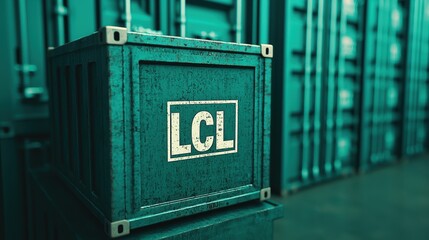 Poster - lcl shipping label on container industrial warehouse logistics urban environment close-up view suppl