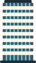 Poster - this minimalist illustration features a modern office building with blue windows