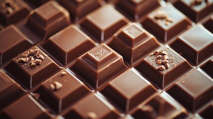 Wall Mural - Close-up of chocolate bar squares with scattered shavings