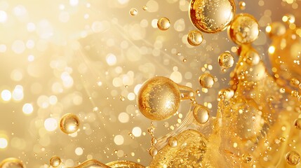 Poster - A vibrant splash of golden bubbles against a soft, illuminated background, evoking a sense of freshness and celebration.