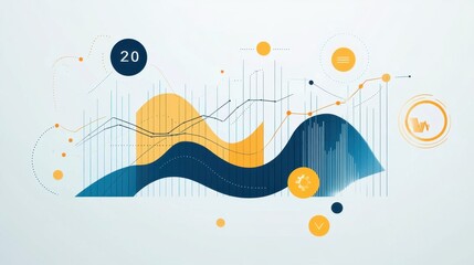 Aufkleber - Abstract graphic representing data analysis with curves, lines, and icons.
