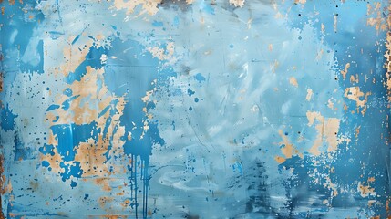 Poster - An abstract painting featuring a blend of blue hues with splashes of gold, suggesting a textured and artistic background.