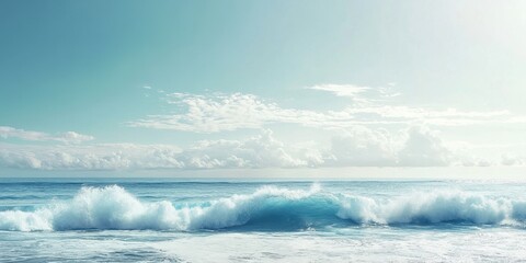 Wall Mural - a serene ocean view with gentle waves under a clear sky and soft sunlight.