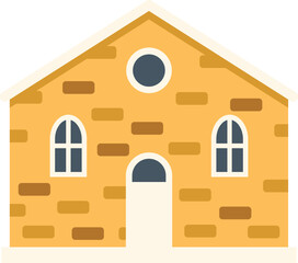 Poster - simple vector illustration of a small house with a mansard roof, an attic window and snow on the roo