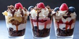 Delicious layered desserts with berries and whipped cream in glasses.