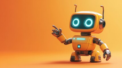 Poster - Friendly Orange Robot Gesturing and Presenting