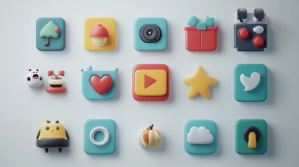 Poster - Colorful 3D App Icons Displayed on White Background