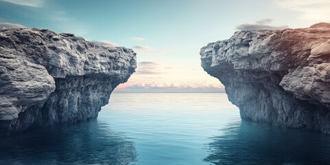 Wall Mural - tranquil seascape with rocky cliffs and calm waters under a serene sky.
