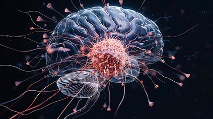 Poster - A surreal depiction of a brain intertwined with jellyfish, symbolizing the connection between intellect and nature.