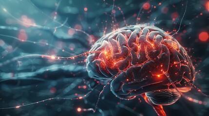 Poster - A visually striking representation of a brain with glowing neural connections, symbolizing thought and cognition.