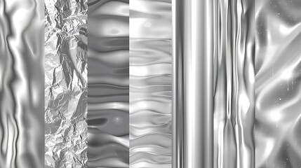Poster - A collection of various metallic textures showcasing crumpled and smooth surfaces in shades of silver.