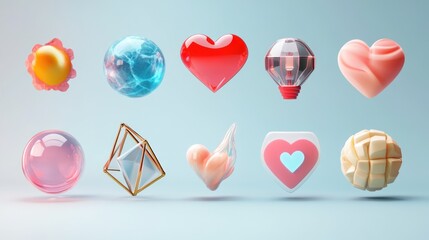 Poster - Abstract pastel shapes levitate against a light blue background